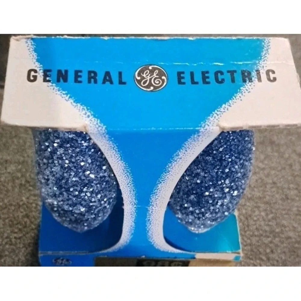 2 Vintage‎ GE Stardust Blue Sugar Crystal Christmas Light Bulbs Lamps NEW NOS